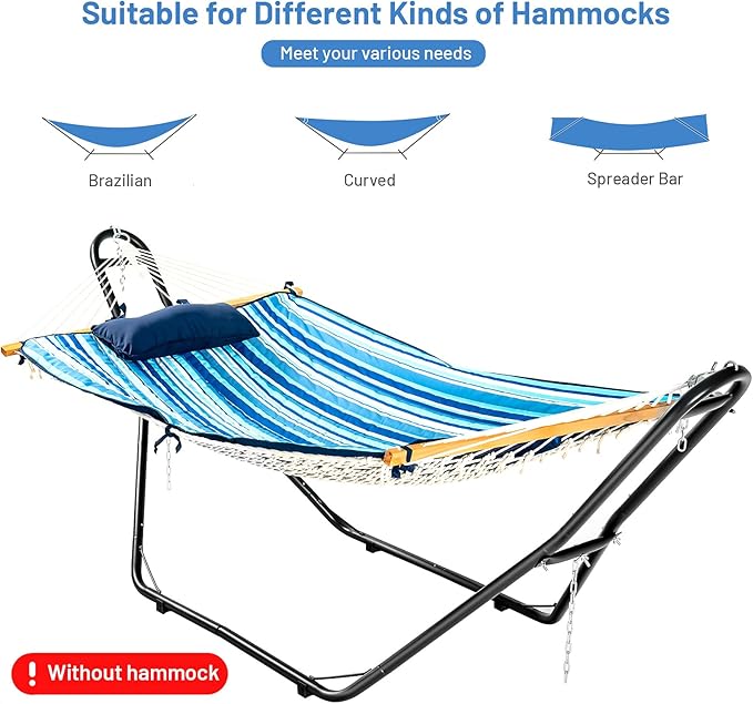 Tangkula Steel Hammock Stand, Adjustable Hammock Chair Frame with Hooks & Chains for Hanging 9-13 Ft Hammock, 2 Person Indoor Outdoor Hammock Stand Only, Ideal for Garden Yard Patio Deck