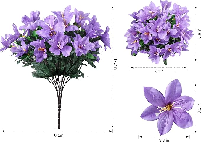 INSPRING Artificial Flowers for Outdoors Spring Summer Decorations, 3 Bundles Fake Azalea Flower Faux Outdoor Plants UV Resistant Realistic Silk Flowers for Outside Planter Patio Garden Walkways Home