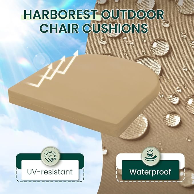 HARBOREST Outdoor Chair Cushions Set of 4, Water Resistant Patio Chair Cushions with Ties, Outdoor Seat Cushions for Patio Furniture, 17"x16"x2", Khaki