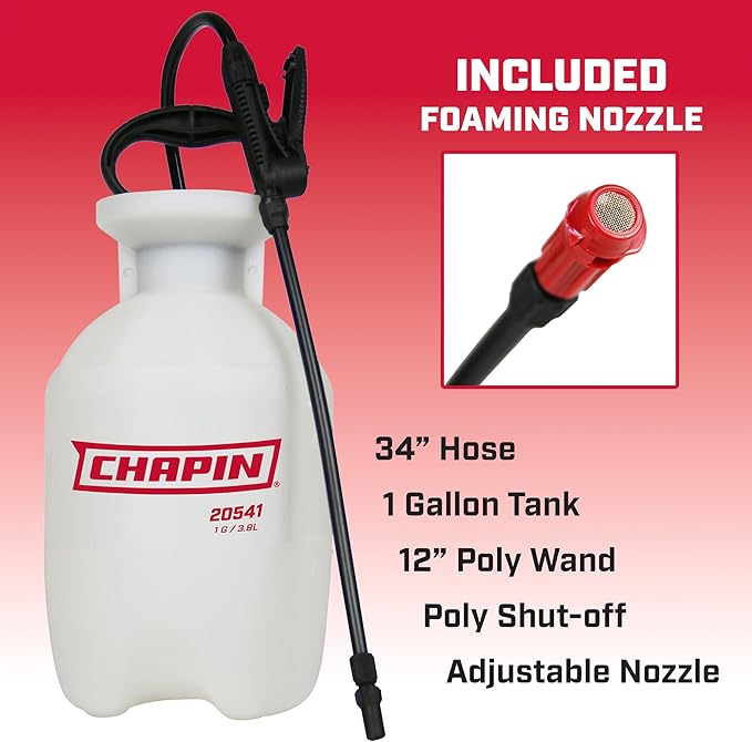 Chapin 22541 Pump Sprayer, 1‑Gallon, Foaming, Lawn & Garden, Translucent Poly Tank, Adjustable Nozzles, Anti‑Clog Filter, 12" Wand, 34" Reinforced Hose for Weed, Pest, Fertilizer Applications, 2 Pack