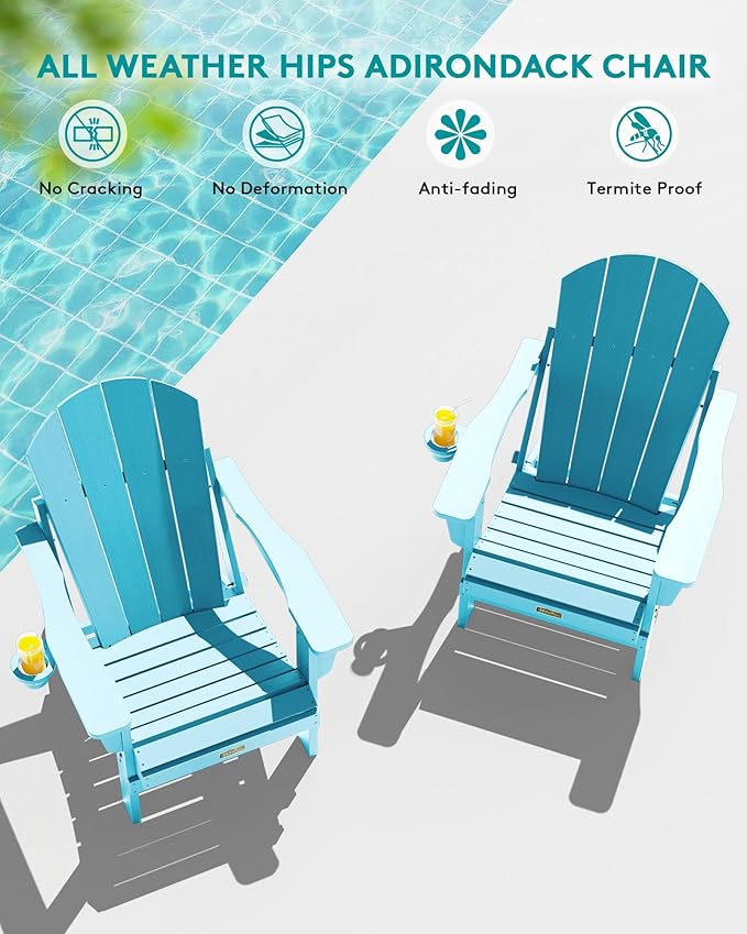 SERWALL Folding Adirondack Chair Weather Resistant Patio Chair Outdoor Chairs Set of 6 Painted Adirondack Chairs - Light Blue