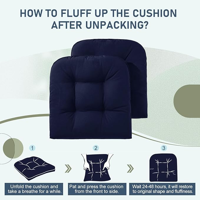 downluxe Outdoor Chair Cushions Set of 4 for Patio Furniture, Waterproof Tufted Overstuffed Patio Furniture Cushions, Thick Outdoor Seat Cushion, 19" X 19" X 5", Navy