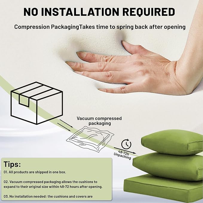 14 Piece Outdoor Sectional Cushions, Water-Resistant Outdoor Sofa Cushions Replacement, 4" High Density Foam Patio Furniture Cushions Fits 6-seat Rattan Conversation Set (Olive Green)