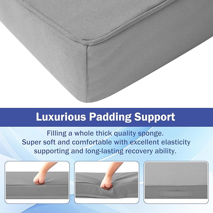 Patio Chair Cushions, 19" x 19" x 3" Outdoor Chair Cushions Set of 4, Waterproof Outdoor Cushions for Patio Furniture, Outdoors Seat Cushions Set of 4 with Handle and Ties, Light Grey