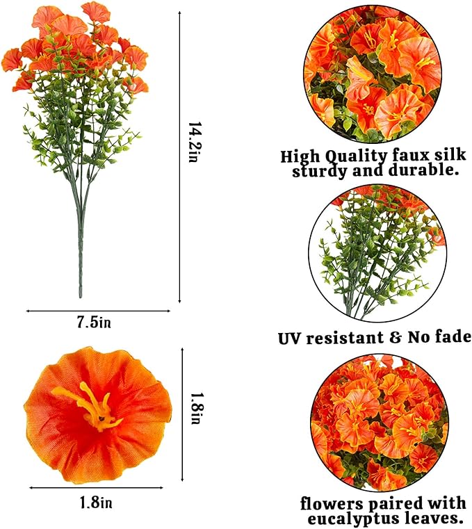 Christmas Artificial Mums 12 Bundles Orange Bulk Fake Flowers Faux Planters Real Touch Stems for Outdoors Fall Silk Flower UV Resistant Urn Filler Front Porch Thanksgiving Decorations for Home Garden