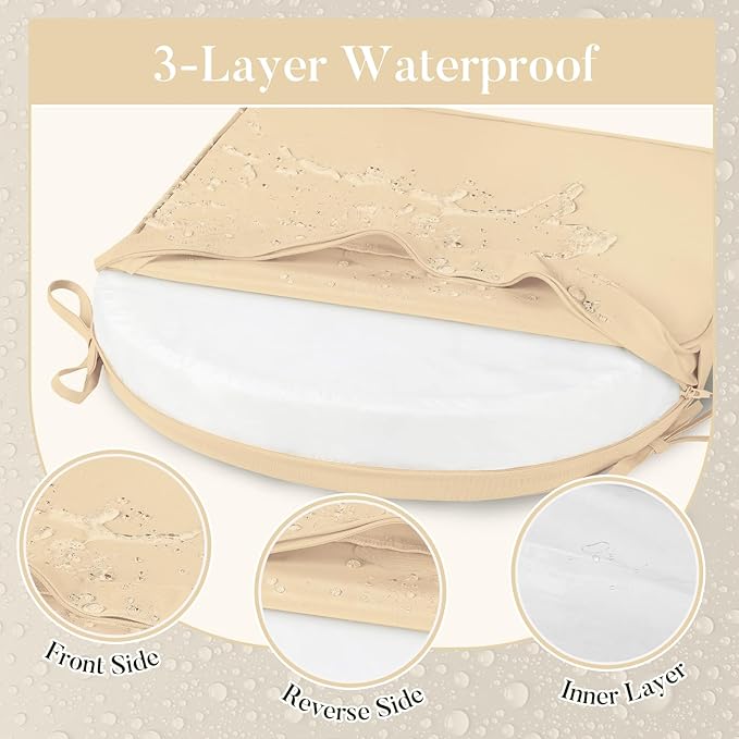 Basic Beyond Outdoor Cushions for Patio Furniture Waterproof Outdoor Chair Cushions Set of 4-19 x 19 x 3 Inch Thick Patio Chair Cushions with Adjustable Ties, Beige