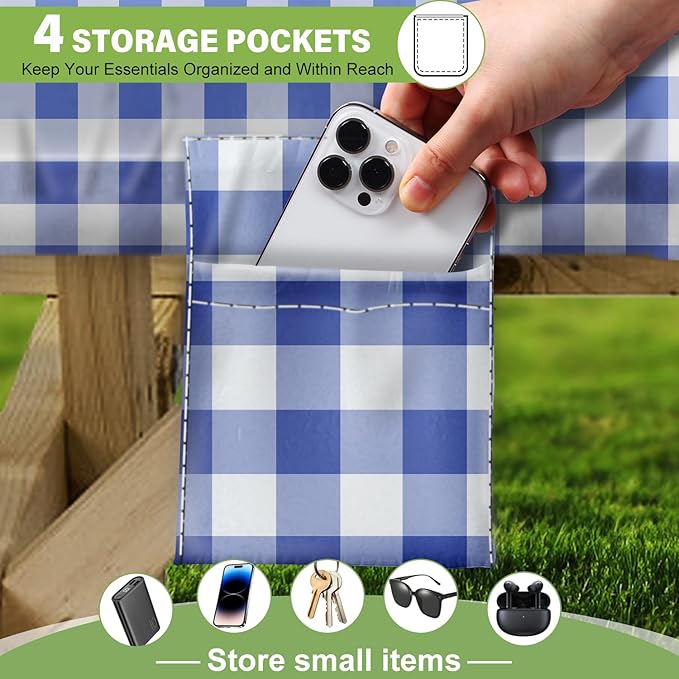 Picnic Table Cover with Bench Covers Vinyl Elastic Edges Fitted Rectangle Seat Tables Waterproof 3-Piece72X30in Set Outdoor Rectangular Folding Backing Tablecloth for Camping Over Size