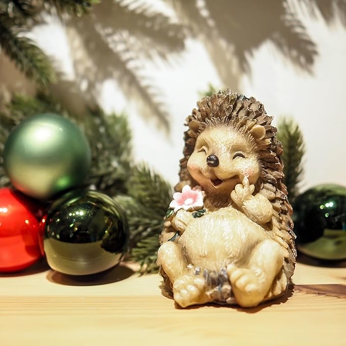 Resin Small Garden Cute Hedgehog Decor, 3.9 Inch High, Waterproof Animal Figure, Outdoor for Flowerpot Lawn Yard, Indoor Shelf Desk Bookshelves