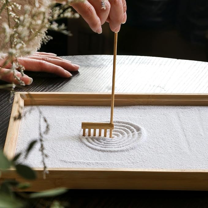 Mini Zen Garden Rake Tool - Japanese Tabletop Rock Sand Garden Tools Accessories Desktop Meditation Zen Decor Zen Gifts Office Relaxation Adult Toy Man Women Unique Stress Relief Birthday Gifts