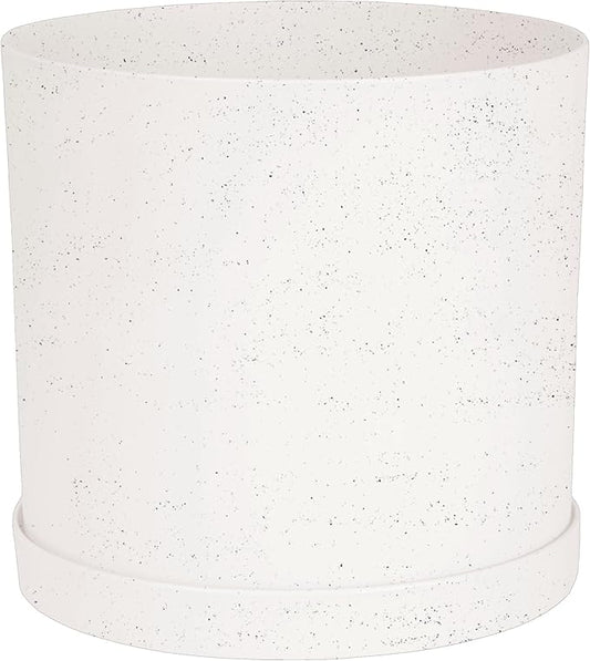 Bloem Mathers 12" Vanilla Bean Round Modern Resin Garden Planter Pot with Drainage Holes and Removable Saucer Tray Included