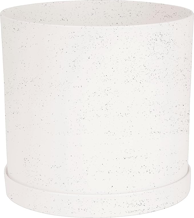Bloem Mathers 10" Vanilla Bean Round Modern Resin Garden Planter Pot with Drainage Holes and Removable Saucer Tray Included