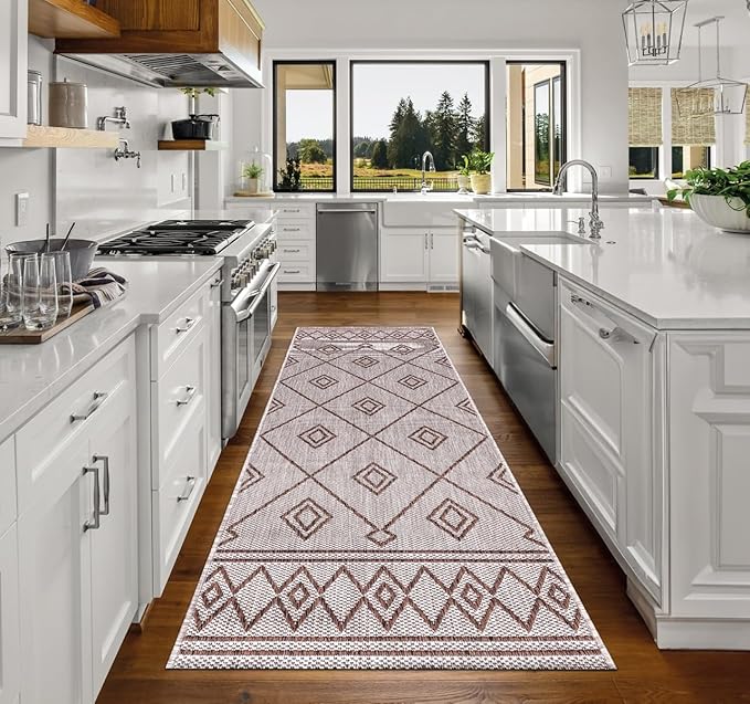 Keen Home Design Terrace Outdoor Runner Rug - 26"x142" Washable Indoor/Outdoor Rug for Patio, Kitchen, Balcony, Beach, Garden, Deck and Porch, Size: 2'2" x 11'10", Moroccan