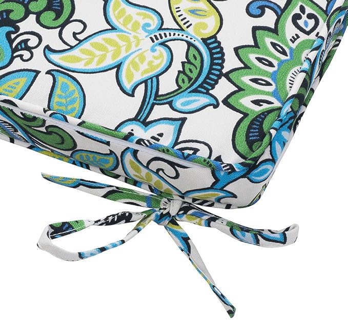 Magpie Fabrics Indoor Outdoor Waterproof Square Chair Cushion, 18" x 18" x 2.5", 2 Pack, Water Resistant Seat Cushions, for Patio Garden Office, Phoenix Blue Green