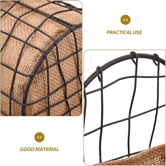 BESPORTBLE Vintage Iron Wire Half Round Hanging Basket with Breathable Linen Liner for Indoor and Outdoor Plants Decorative Wall-Mounted Organizer for Garden Balcony and Home Storage