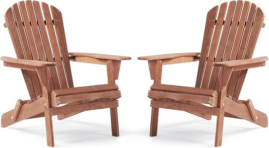 SoliWood Outdoor Wooden Folding Adirondack Chair Set of 2 with Pre-Assembled BackRest, Wood Patio Chair for Garden Backyard Porch Pool Deck Firepit