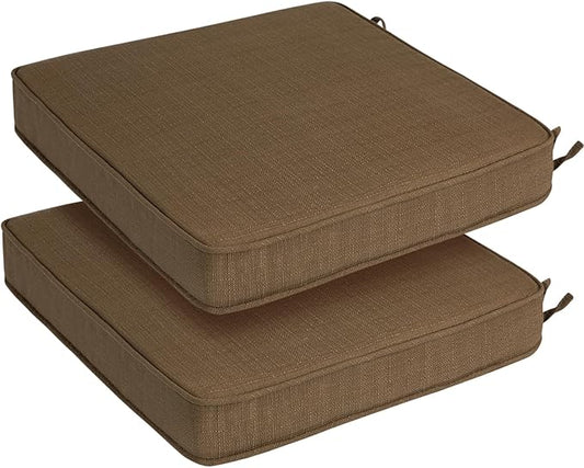 Outdoor Chair Cushions 18x18 Inch,Set of 2,Water Resistant Chair Pads with Ties,Square Seat Cushion 18"x18"x2.5",Patio Chair Cushion for Garden,Backyard Furniture(Coffee Brown)