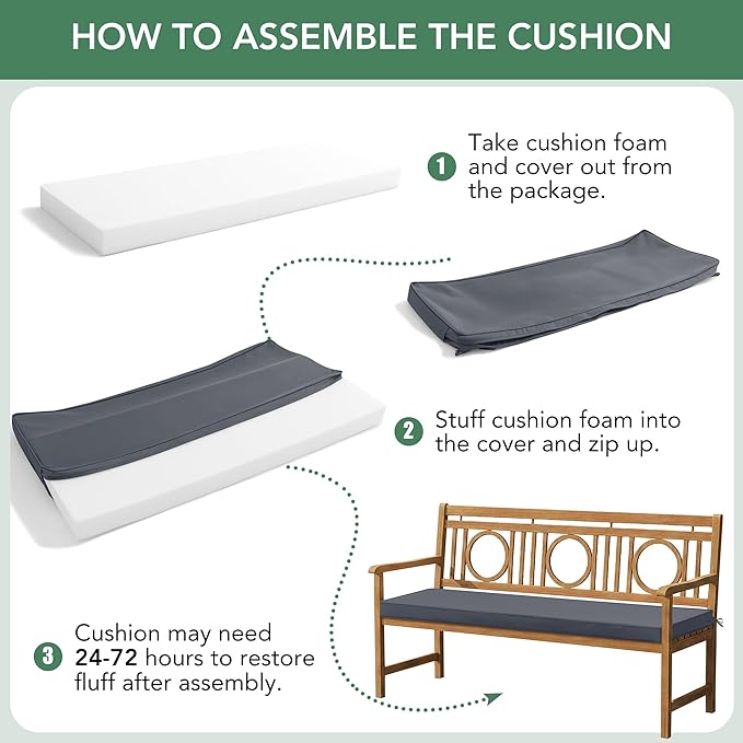 Outdoor Bench Cushion: Waterproof and Fade Resistant Patio Furniture Cushions - Non-Slip Bench Pad Cushion with Removable Cover for Garden Swing Porch Sofa Settee, 45 x 18 Inch, Dark Grey