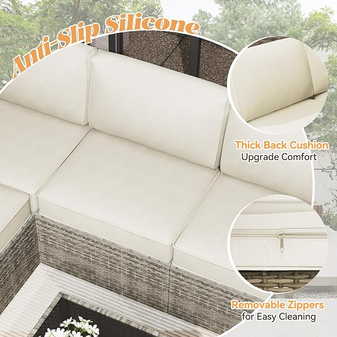 Patio Cushions for Outdoor Furniture,Water-Resistant Outdoor Cushions for 6 Seat Outdoor Sectinal,25.3"×25.3" Deep Seat Sofa Cushions, 14-Piece Outdoor Couch Cushions,Cream White