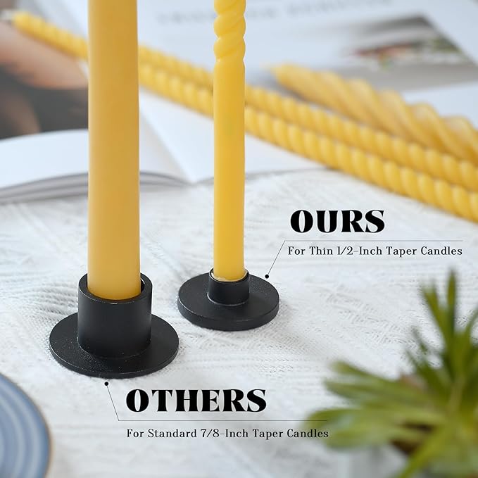 12 PCS Black Iron Thin Taper Candle Holders for 1/2 Inch Candles – Small, Skinny, Mini Tapered Candle Holders for Chime, Spell, Church Candles