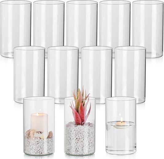 Glasseam Glass Hurricane Candle Holder Set of 12, Cylinder Pillar Candle Holders for Table, Modern Floating Candle Decorations, Clear Glass Cylinder Vase for Centerpieces Wedding Dining Table, 6inch