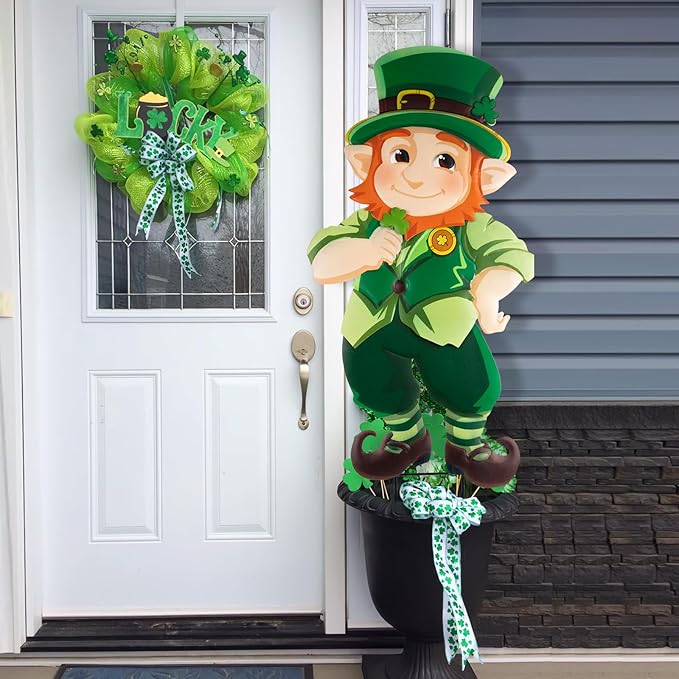 St. Patrick's Day Yard Signs Leprechaun Garden Stakes, 41.3" H Metal St. Patrick's Day Decorations Outdoor, Decorative Irish St. Patrick's Day Garden Sign for Home Party Yard Lawn Patio Porch Decor