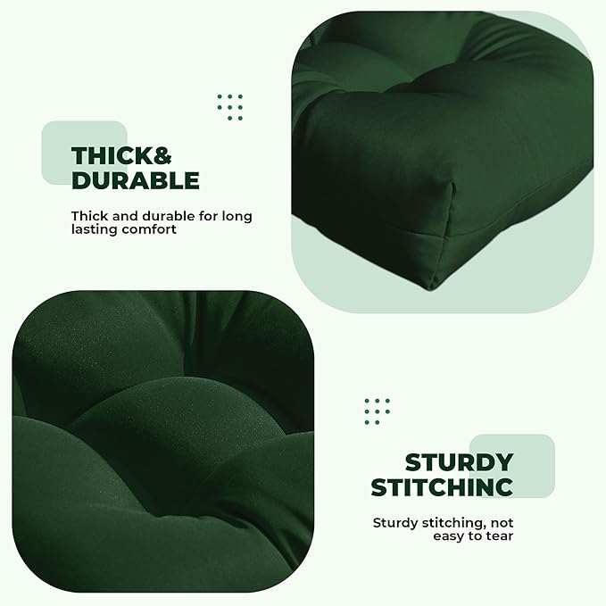 Wicker Chair Cushions, Waterproof Outdoor Loveseat Cushions for Patio Furniture, 3 Pieces Wicker Furniture Cushions, 1 Loveseat and 2 U-Shaped Cushions, Green