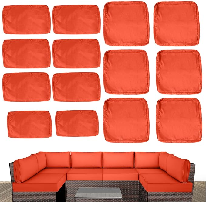 Outdoor Cushion Covers for Patio Furniture, Patio Cushion Covers Replacement with Zipper, Waterproof & Fade Resistant,Only Cover (Orange, 25.6Lx25.6Wx4H - Only Covers)