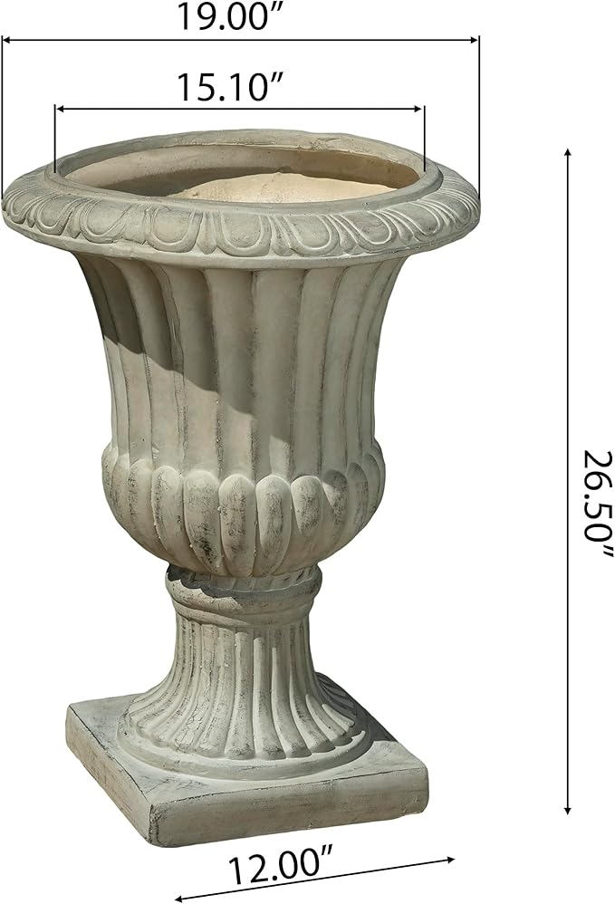 Merax 26.5 Inches Italian Urn Planter, Antique Garden Urn for Patio & Indoor Decor, Handmade Classic Planter, Antique Green