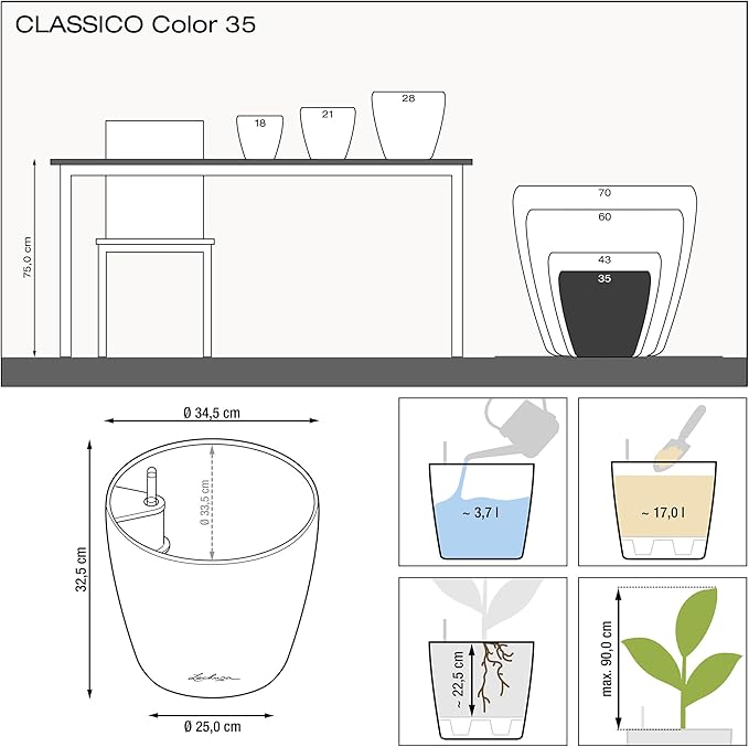 Lechuza 13210 Classico 35 Self-Watering Planter for Indoor and Outdoor Use, 14" x 14" x 13", White Matte