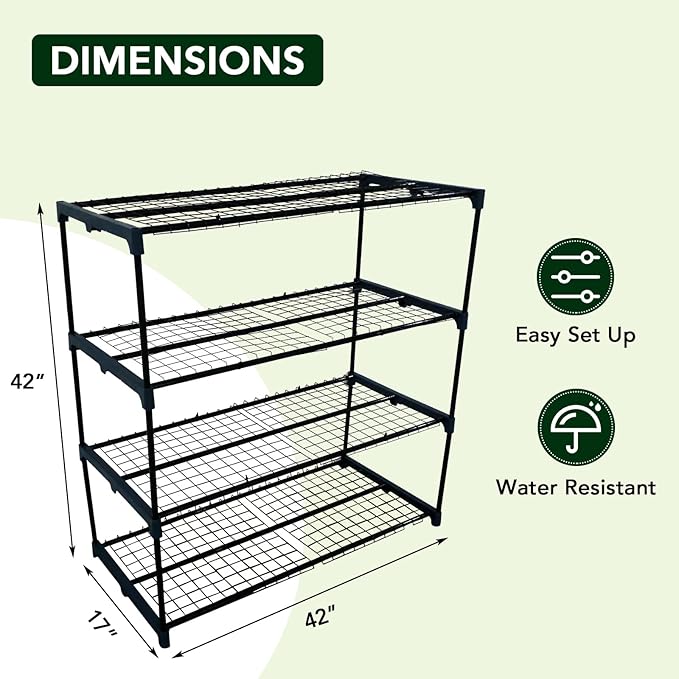 2 Pack Plant Stand, 4 Tier Greenhouse Shelves, Metal Shelf Plant Stand Rack, Waterproof Plant Shelf, Portable Rustproof, 72 LBS Capacity, 42 in x17 in x42 in
