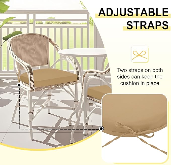 downluxe Outdoor Chair Cushions Set of 2 for Patio Furniture, Water-Resistant Patio Chair Cushions with Ties, High Density Foam Outdoor Seat Cushion, 17" X 16" X 2", Khaki