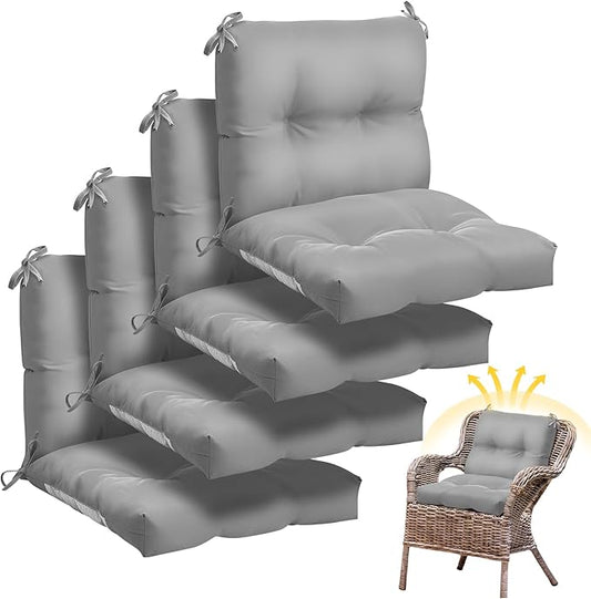 Geetery Set of 4 High Back Wicker Patio Chair Cushions for Outdoor Furniture 41.74x20.87x3.94 Inch Waterproof Thick Replacement Seat Pads with Non Slip Ties for Porch, Deck, Lawn & Garden(Light Grey)