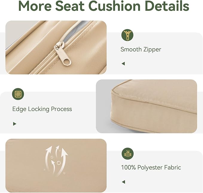 Aoxun Replacement Cushions for Outdoor Furniture, 14-Piece Outdoor Cushions for Patio Furniture, Deep Seat, Splash-Proof & Fade Resistant Couch Cushion for 6-Seat Patio Conversation Sets, Beige