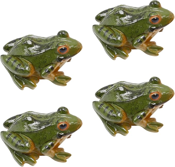 4 Pcs Garden Frog Figurine, Miniature Frog Figurines, Small Resin Realistic Frogs Statue for Fairy Garden Fish Tank Terrarium Decor
