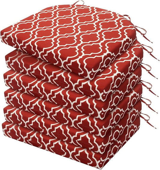 HARBOREST Outdoor Chair Cushions Set of 6, Water Resistant Patio Chair Cushions with Ties, Outdoor Seat Cushions for Patio Furniture, 17"x16"x2", Wine Red Geometry