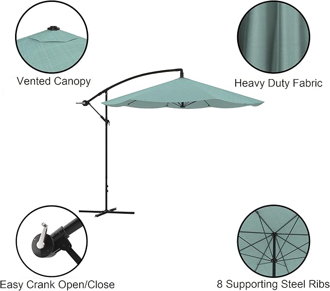 10 Ft Offset Cantilever Patio Umbrella - Fade-Resistant Shade Umbrella Outdoor Patio Canopy with Cross Base for Garden, Lawn, Deck, Yard or Pool by Pure Garden (Dusty Green)