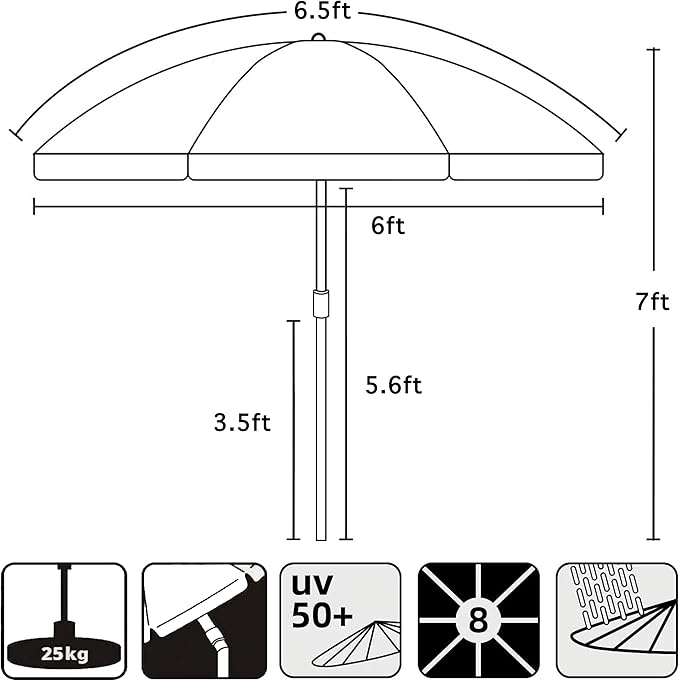 AMMSUN Patio Umbrella, 6.5 ft Outdoor Table Umbrella with Tilt Steel Pole, UPF50+ Protection, Great for Outdoor Garden Backyard, Navy Blue