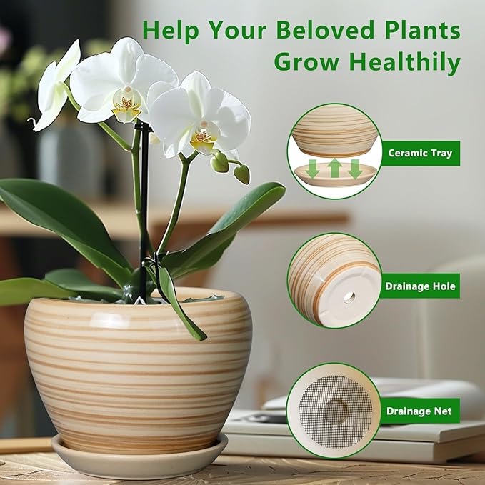 Ceramic Pot for Plant 10 Inch - Planter for Outdoor Plants Indoor Plant Pot with Drainage Hole Large Planter Round Flower Pot for House Patio Garden Yellow