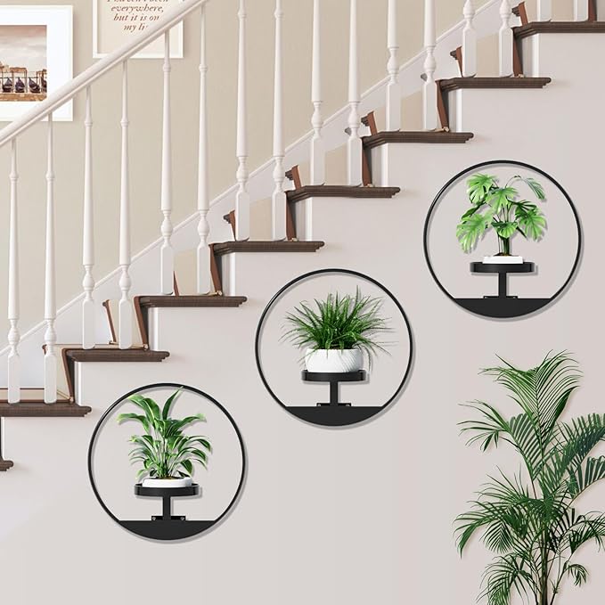 Window Plant Shelf, Hanging Frame Decor Planter for Indoor Plants, Wall Plant Holder for Living Room/Entryway/Garden Flower Pot Holder Free Garden Shears (Circle-Black, 2pcs)