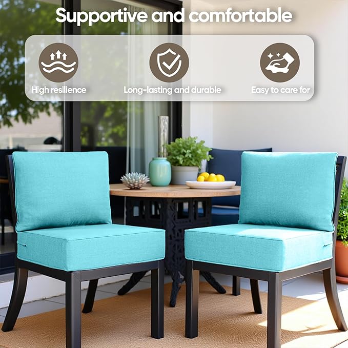 6" Thick Outdoor Cushion, 24*24*6" Patio Furniture Cushions with Waterproof Patio Furniture Cushions with Removable Cover, 28D High Density Patio Cushion for Outdoor Furniture, Light Blue-4pcs