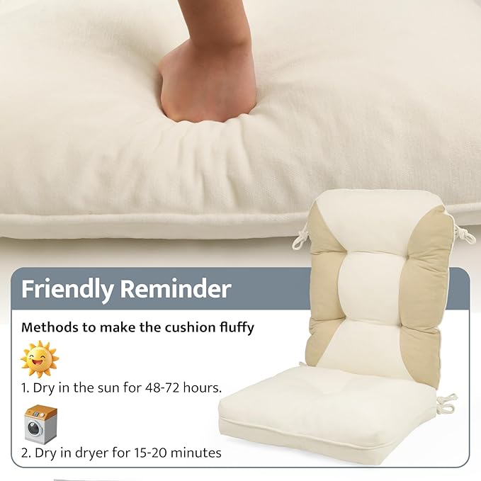 mudilun Rocking Chair Cushion Non-Slip Indoor Adirondack Chair Cushions with Ties Tufted Adirondack Chair Pads for Bedroom Living Room Porch Rocker (Indoor-Khaki-White)
