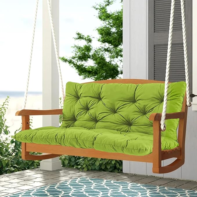 2-3 Seat Swing Replacement Cushion, Outdoor Bench Cushions with Backrest Thicken 4", Patio Furniture Garden Porch Loveseat Glider Pad Anti-Fading Waterproof (Grass Green, 40x60in)