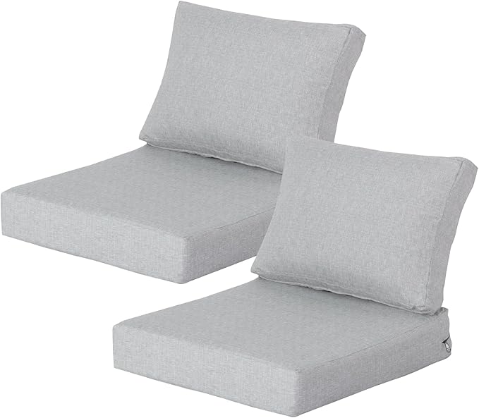 21.5x25.5 Inch Outdoor Deep Seat Cushions Set of 2,Thick High-Density Foam, Water-Resistant, Piped Edges & YKK Hidden Zipper for Patio Furniture,Stone Gray