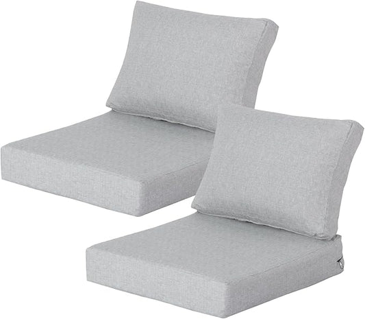 21.5x25.5 Inch Outdoor Deep Seat Cushions Set of 2,Thick High-Density Foam, Water-Resistant, Piped Edges & YKK Hidden Zipper for Patio Furniture,Stone Gray