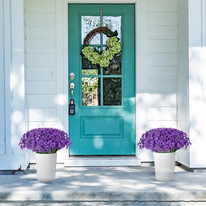 22 Bunches of Outdoor Artificial Flowers, UV Resistant Fake Flowers Artificial Silk Flowers with Plastic Plants for Indoor Outdoor Front Porch Hanging Planter Decoration (22, Purple)
