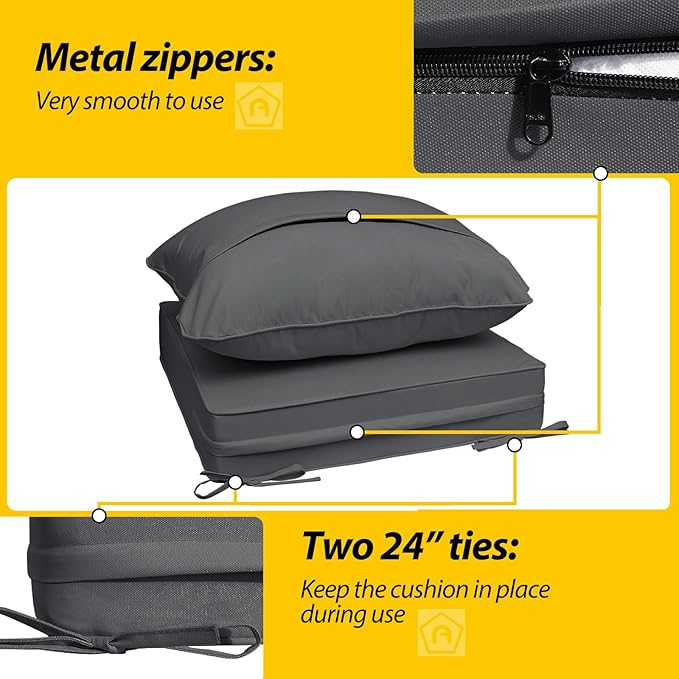 AAAAAcessories Outdoor Deep Seat Cushions, Waterproof, Fade-Resistant Patio Furniture Replacement Cushions, 24" x 24" x 5", Set of 4, Dark Gray