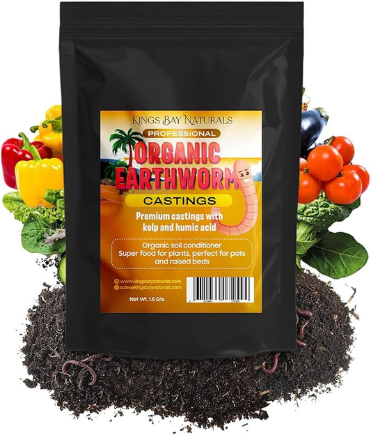 (1.5 Qt) 100% Organic Worm Castings - Made in USA – Natural Earthworm Fertilizer with Kelp & Humic Acid – for Indoor & Outdoor Plants, Potting Soil, Garden Beds & Seed Starters