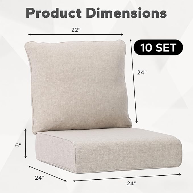 Joyside Outdoor Chair Cushions Set, 24x24 Inch Patio Furniture Cushions, 6’’ Thick, Water Resistant & Fade Resistant, Outdoor Replacement Cushions for Seat and Sofa