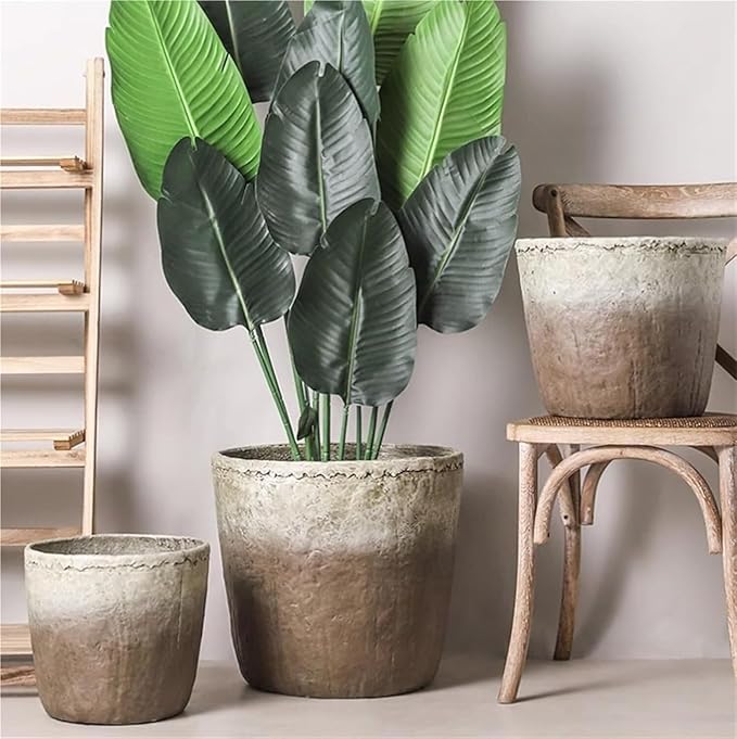 Vintage Plant Pot Flower Pots with Drainage Holes Creative Large Floor Planters Garden Decor(Medium)