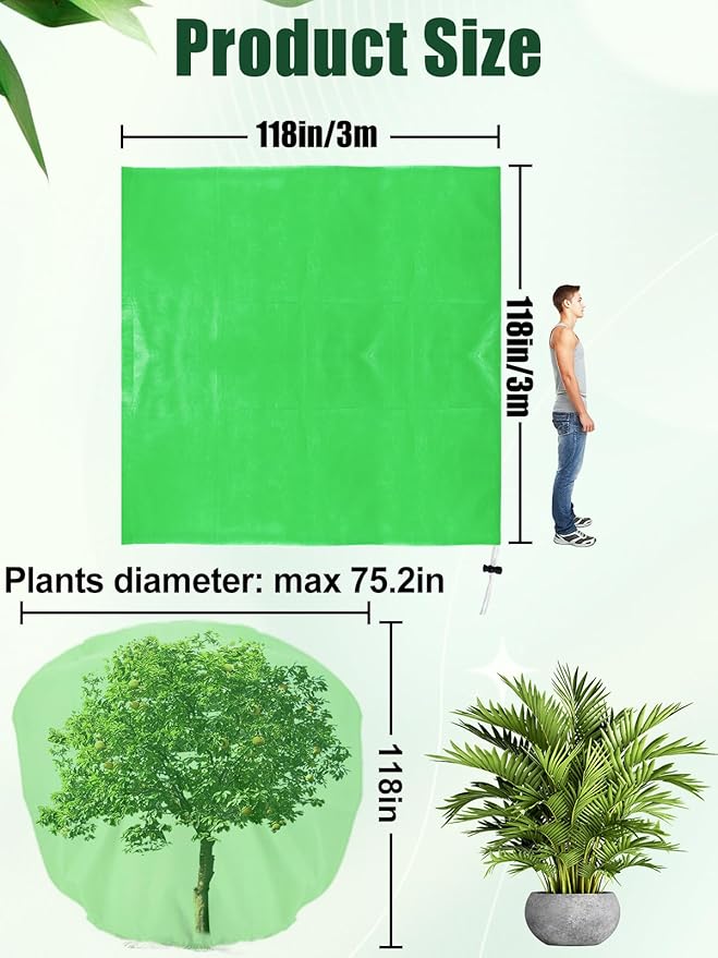 ANPHSIN 9.8ft x 9.8ft Extra Large Plant Covers Freeze Protection - Winter Shrub Plant Protection Bags, Frost Blankets Cloths with Drawstring for Outdoor Garden Potted Plants Shrub, 1 Pack, Green
